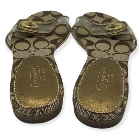 COACH Vintage 90s Monogram Slide Sandals Turnlock Clear PVC 5.5 - Picture 3 of 4